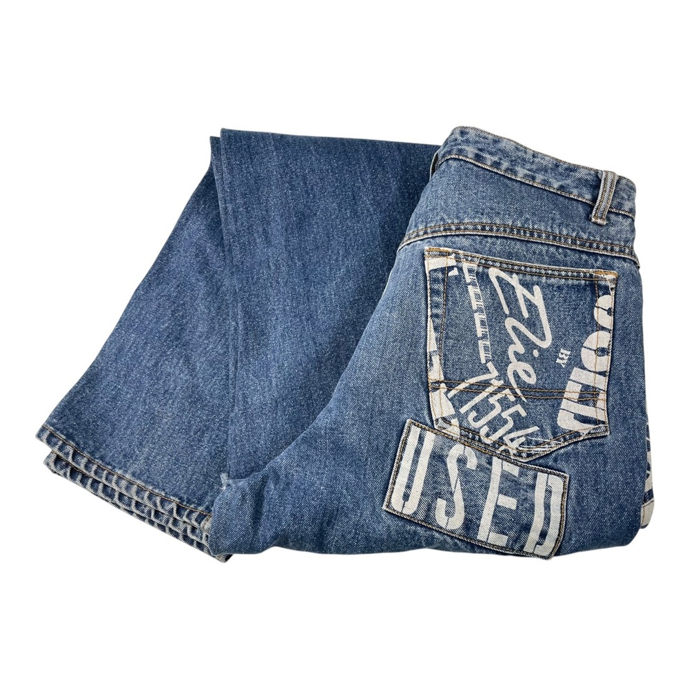 Get Used by Elie 33 Blue Denim Jeans Graphic Print Distressed 90s Streetwear